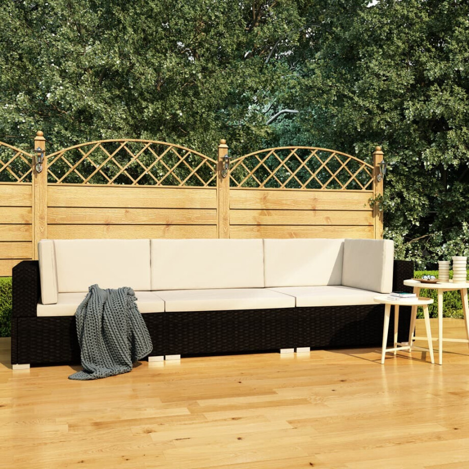 vidaXL 3-delige Loungeset met kussens poly rattan zwart vidaXL 3-delige Loungeset met kussens poly rattan zwart afbeelding 1