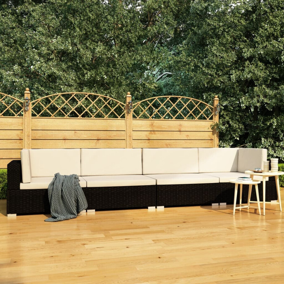 vidaXL 4-delige Loungeset met kussens poly rattan zwart afbeelding 1