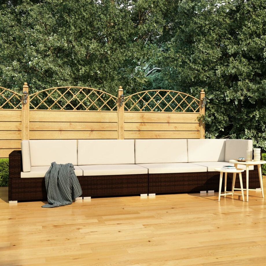 vidaXL 4-delige Loungeset met kussens poly rattan bruin afbeelding 1