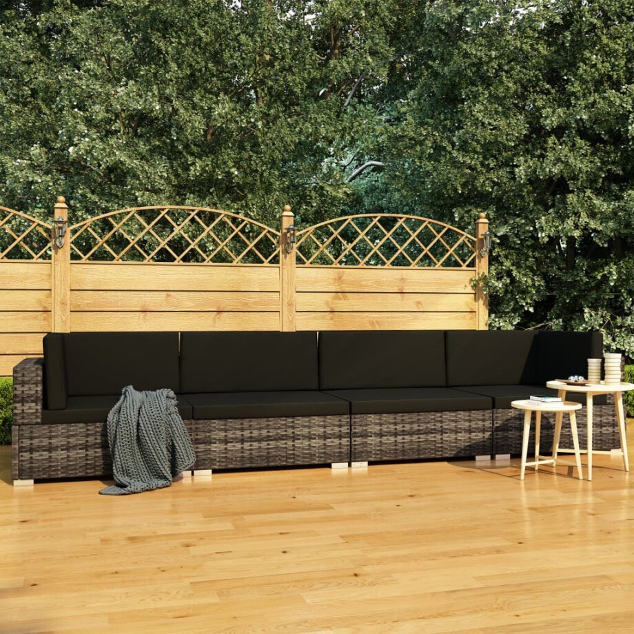 vidaXL 4-delige Loungeset met kussens poly rattan grijs afbeelding 1