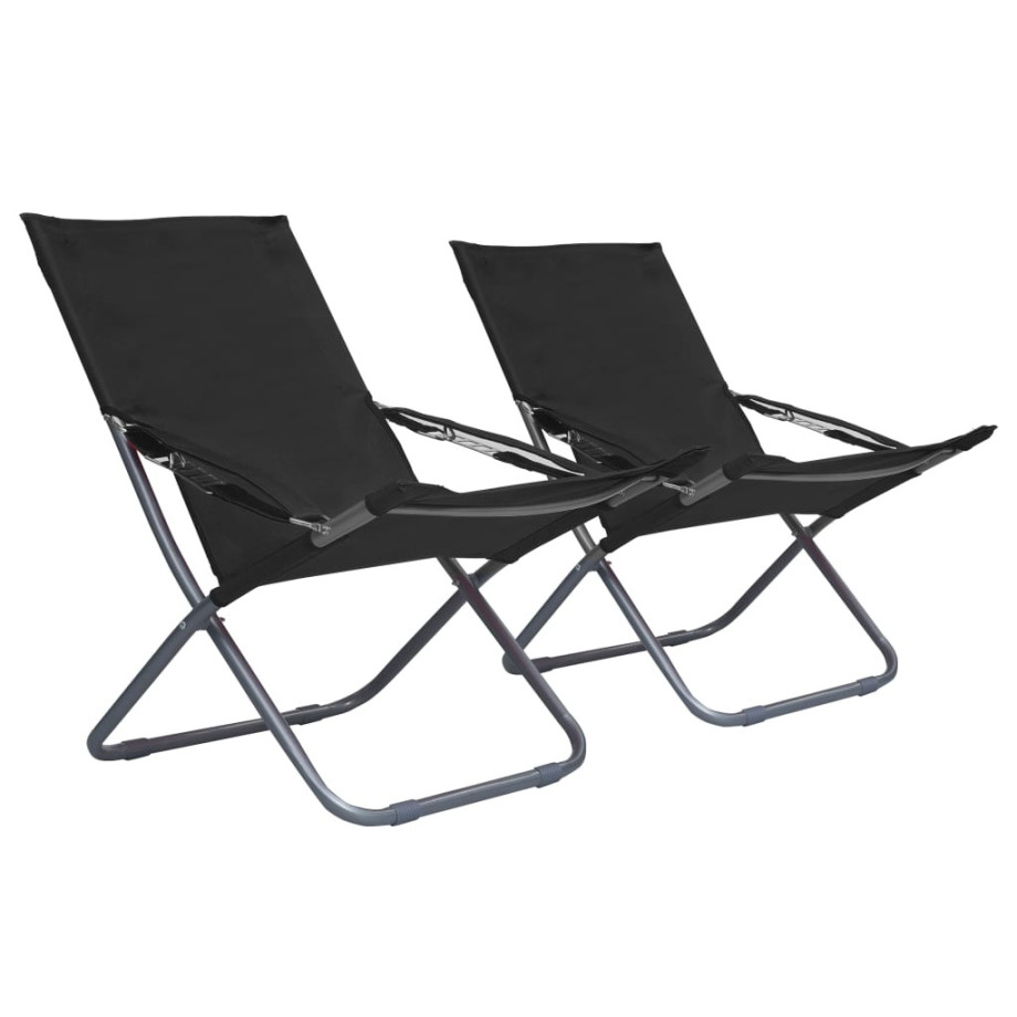 vidaXL Strandstoelen 2 st inklapbaar stof zwart afbeelding 1