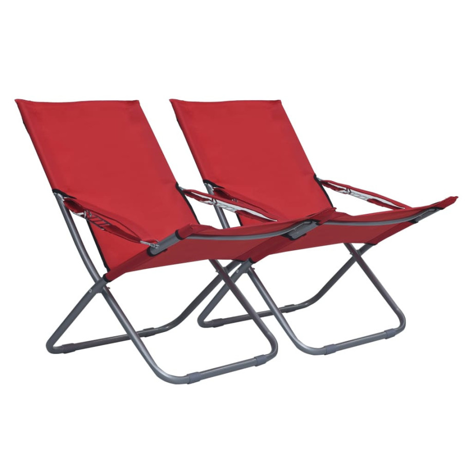 vidaXL Strandstoelen 2 st inklapbaar stof rood afbeelding 1