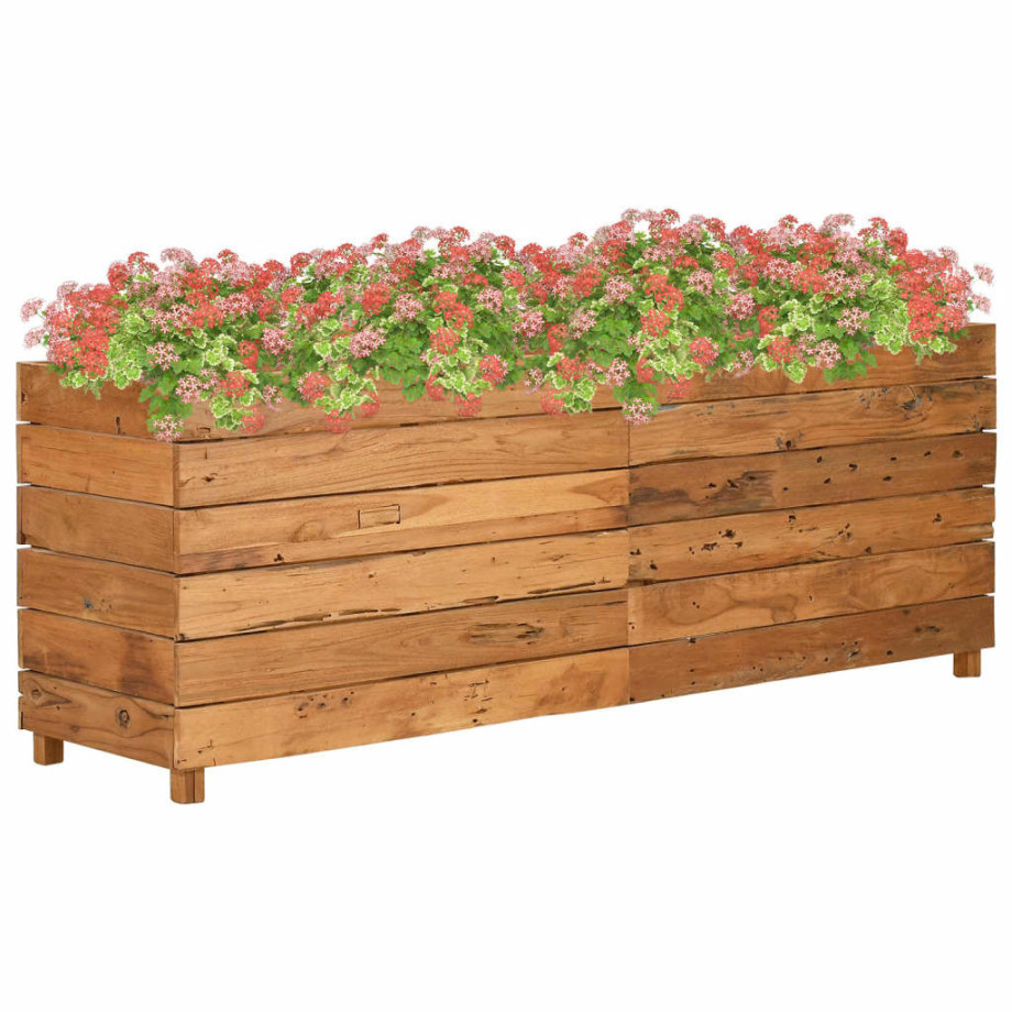 vidaXL Plantenbak verhoogd 150x40x55 cm gerecycled teakhout en staal afbeelding 1