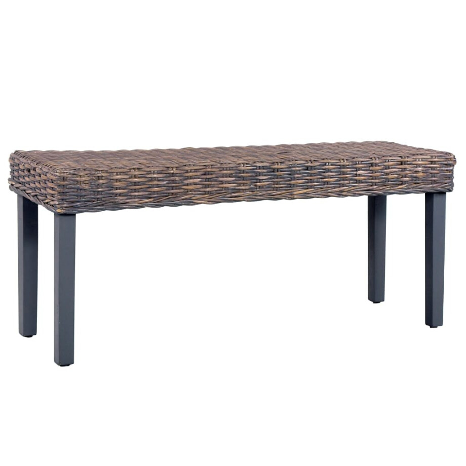 vidaXL Bankje 110 cm natuurlijk kubu rattan en massief mahoniehout grijs vidaXL Bankje 110 cm natuurlijk kubu rattan en massief mahoniehout grijs afbeelding 1