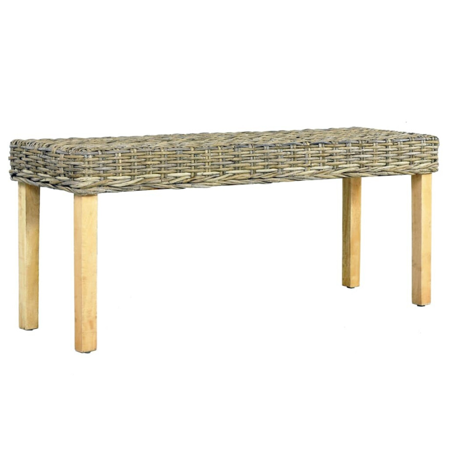 vidaXL Bankje 110 cm natuurlijk kubu rattan en massief mahoniehout vidaXL Bankje 110 cm natuurlijk kubu rattan en massief mahoniehout afbeelding 1