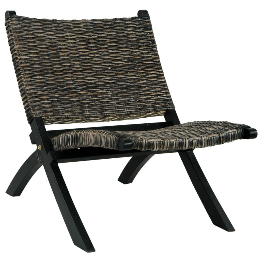 vidaXL Relaxstoel natuurlijk kubu rattan en massief mahoniehout zwart afbeelding 1