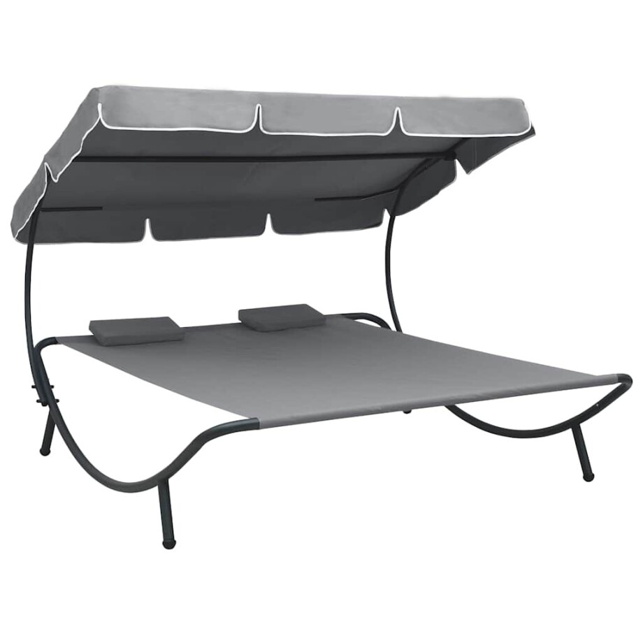 vidaXL Loungebed met luifel en kussens grijs vidaXL Loungebed met luifel en kussens grijs afbeelding 1