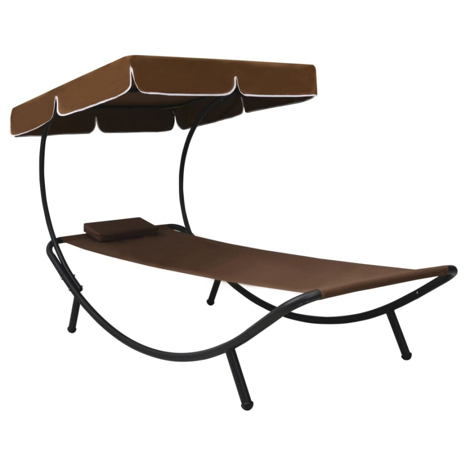 vidaXL Loungebed met luifel en kussen bruin vidaXL Loungebed met luifel en kussen bruin afbeelding 1