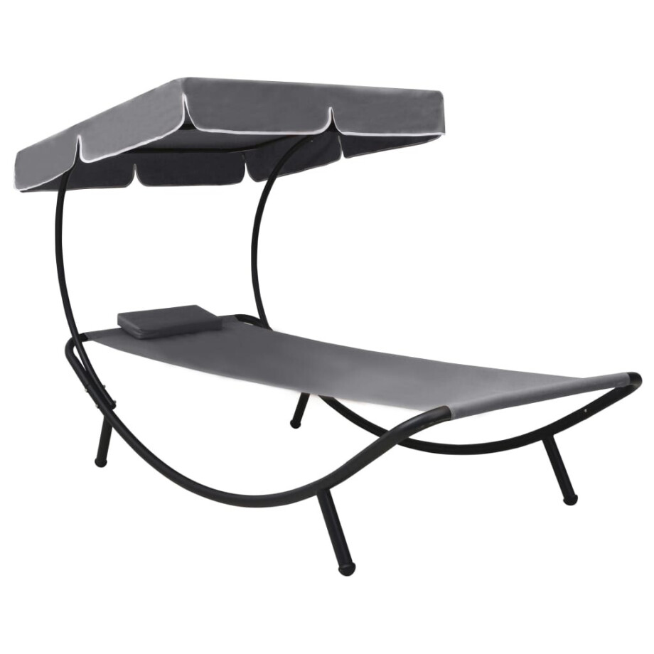 vidaXL Loungebed met luifel en kussen grijs afbeelding 1