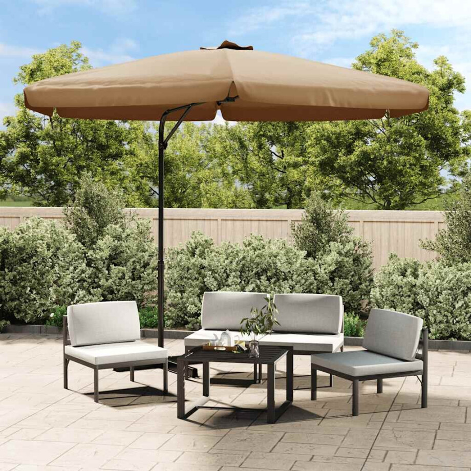 vidaXL Parasol met stalen paal 300 cm taupe afbeelding 1