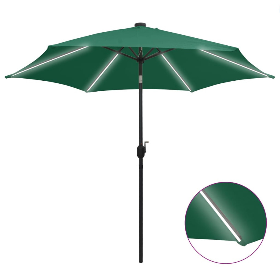 vidaXL Parasol met LED-verlichting en aluminium paal 300 cm groen afbeelding 1