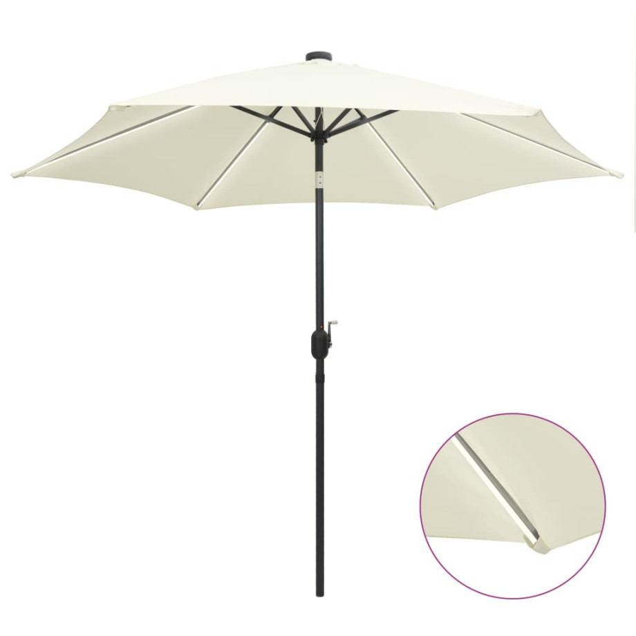 vidaXL Parasol met LED-verlichting en aluminium paal 300 cm zandwit afbeelding 1