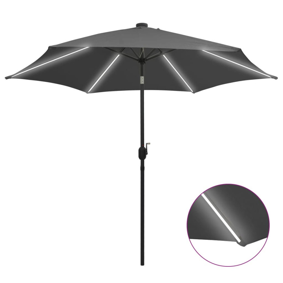 vidaXL Parasol met LED-verlichting en aluminium paal 300 cm antraciet afbeelding 1