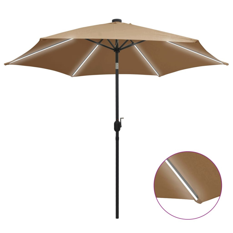 vidaXL Parasol met LED-verlichting en aluminium paal 300 cm taupe afbeelding 1