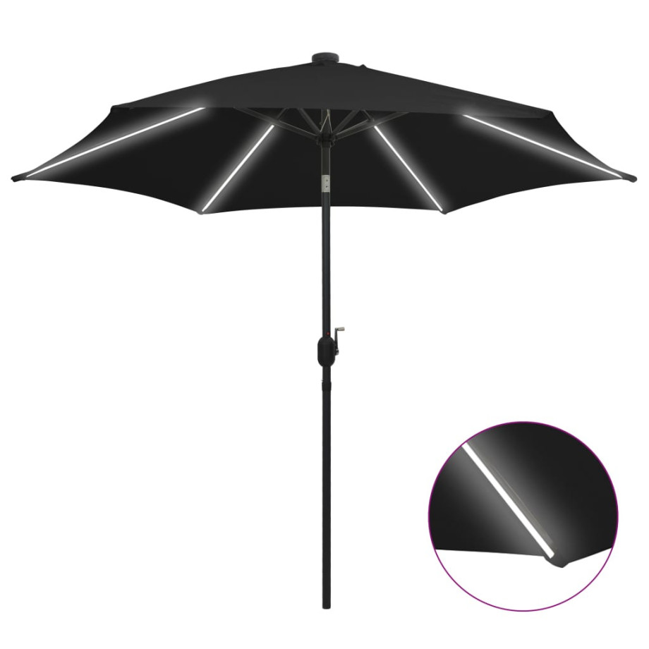 vidaXL Parasol met LED-verlichting en aluminium paal 300 cm zwart afbeelding 1