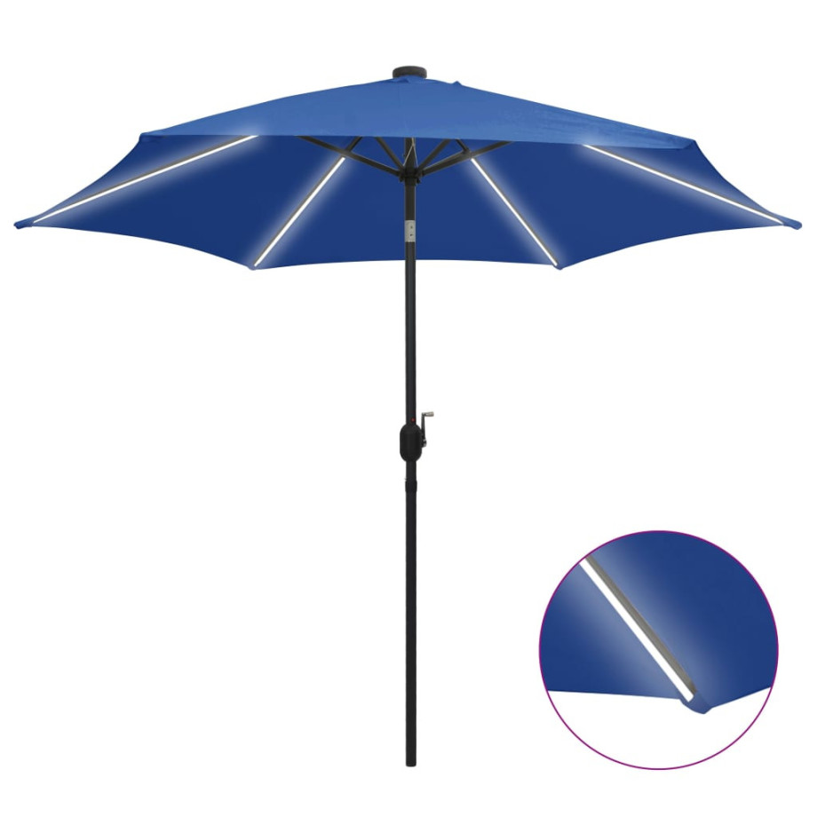 vidaXL Parasol met LED-verlichting en aluminium paal 300 cm azuurblauw afbeelding 1