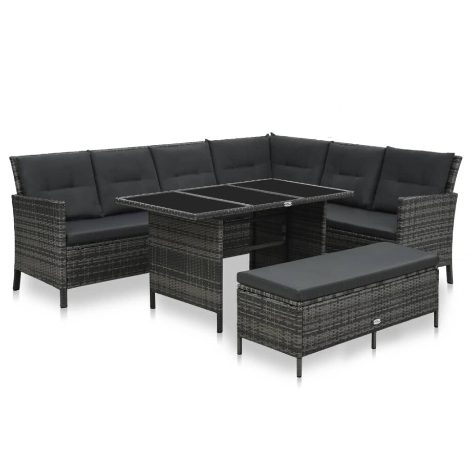 vidaXL 3-delige Loungeset met kussens poly rattan grijs afbeelding 1