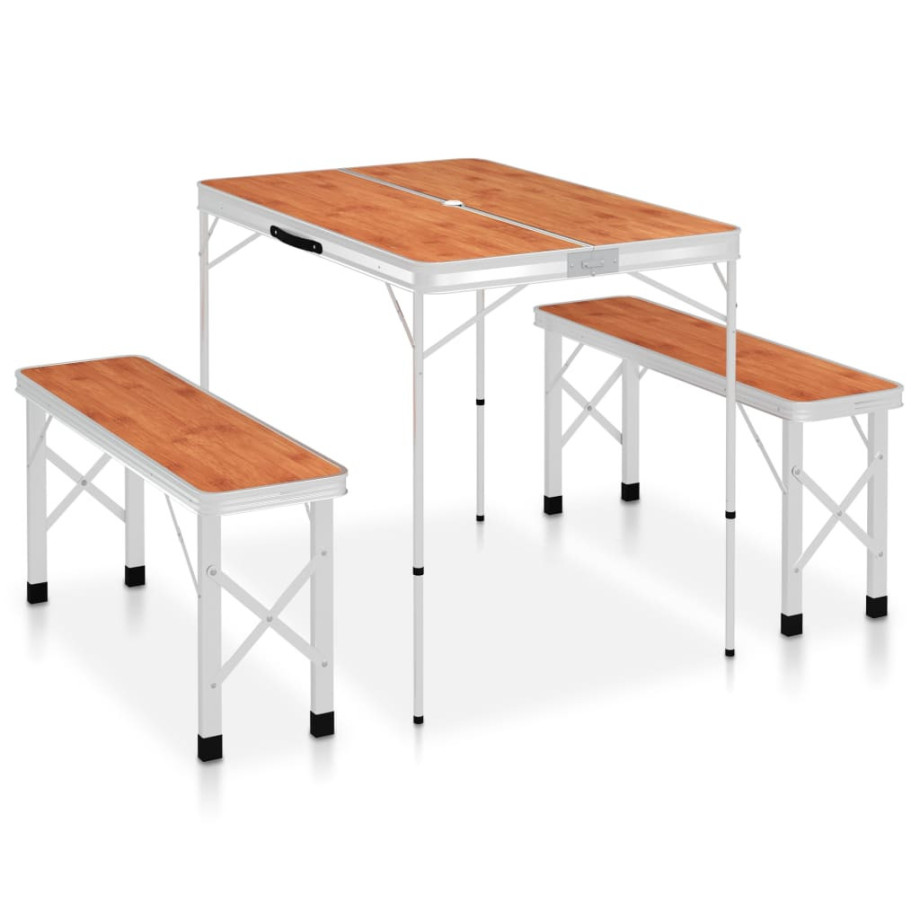 vidaXL Campingtafel inklapbaar met 2 banken aluminium bruin afbeelding 1