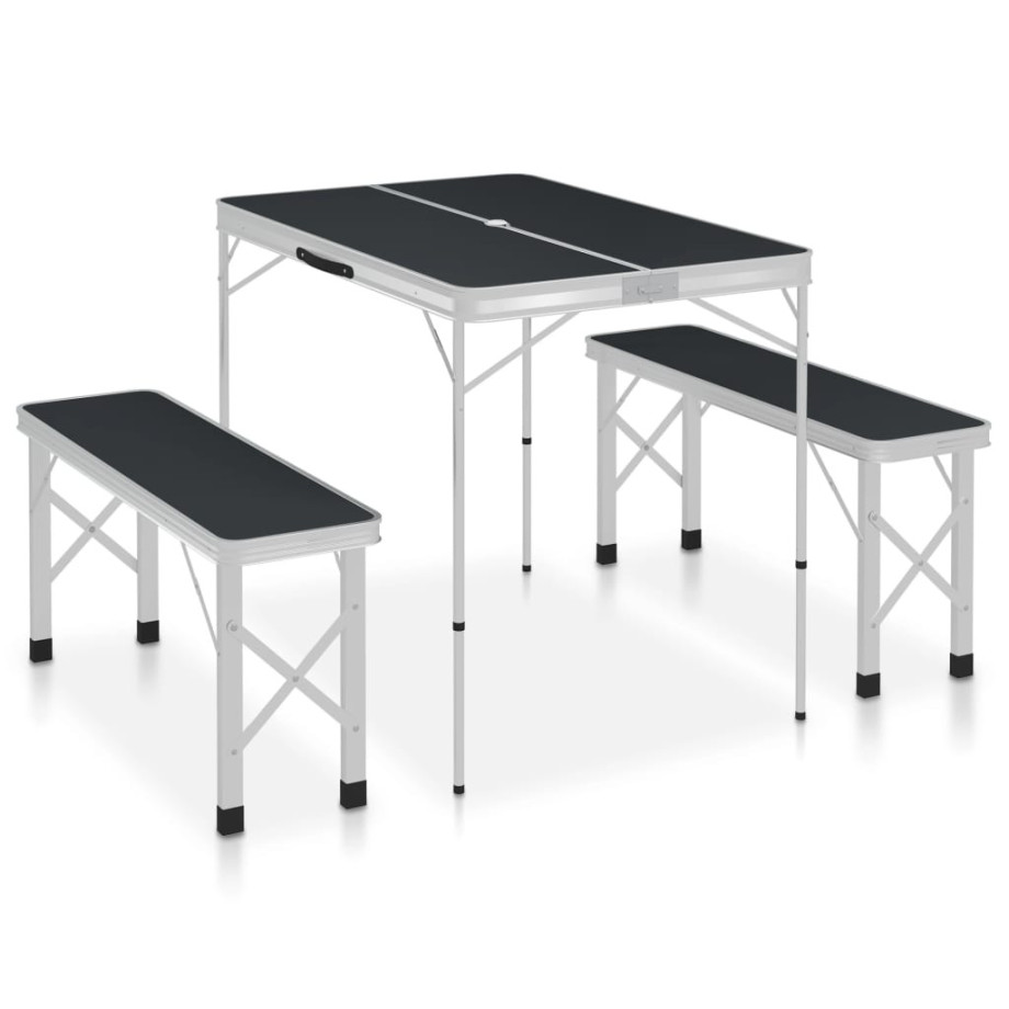 vidaXL Campingtafel inklapbaar met 2 banken aluminium grijs afbeelding 1