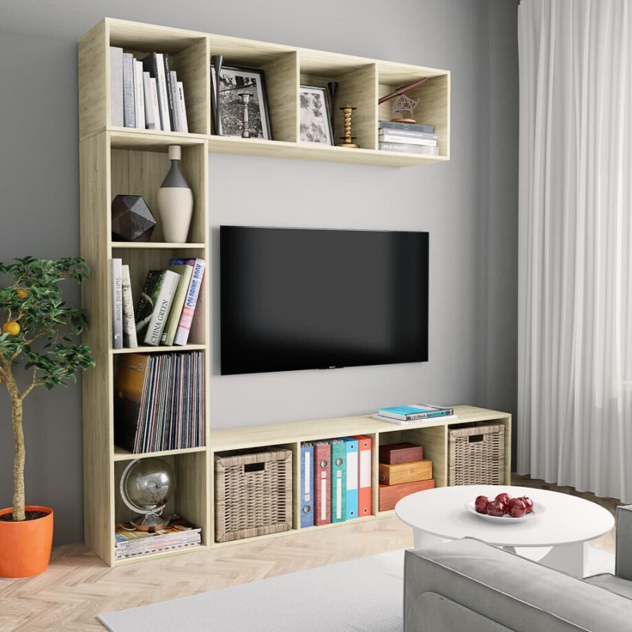 vidaXL 3-delige Boekenkast-/tv-meubelset 180x30x180 cm eikenkleurig afbeelding 1