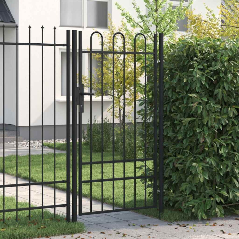 vidaXL Hekpoort BOXTEL enkele deur met gebogen bovenzijde staal 1x1,75 m zwart vidaXL Hekpoort BOXTEL enkele deur met gebogen bovenzijde staal 1x1,75 m zwart afbeelding 1