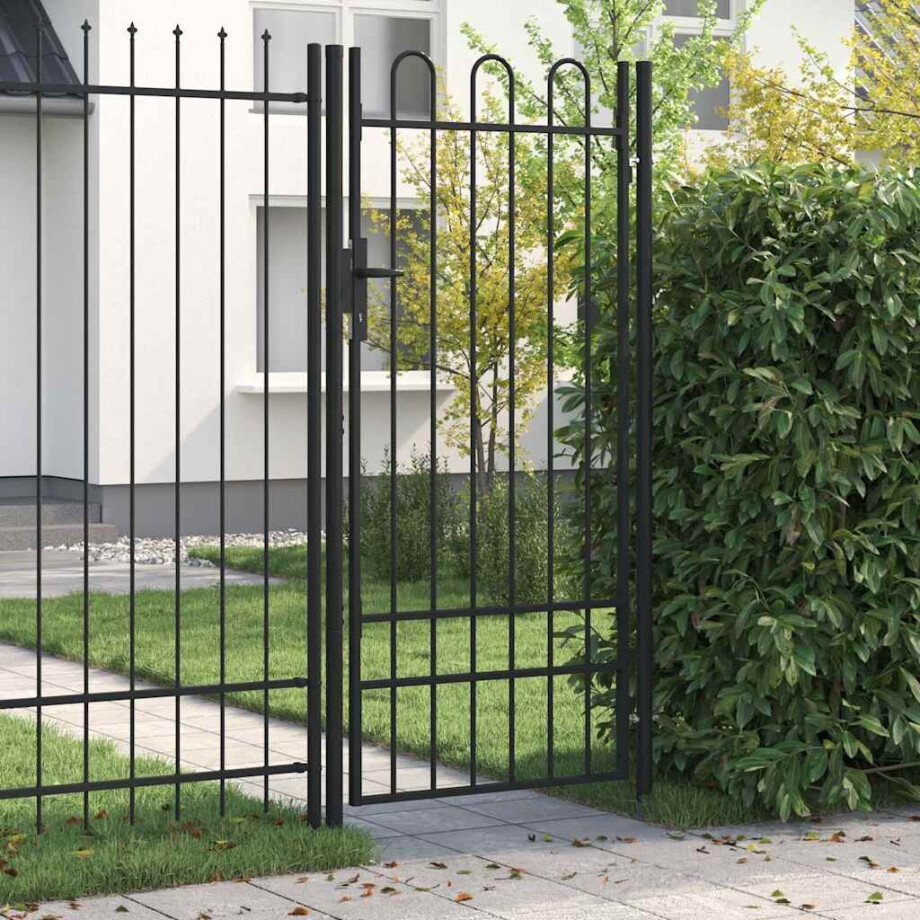 vidaXL Hekpoort BOXTEL enkele deur met gebogen bovenzijde staal 1x2 m zwart vidaXL Hekpoort BOXTEL enkele deur met gebogen bovenzijde staal 1x2 m zwart afbeelding 1