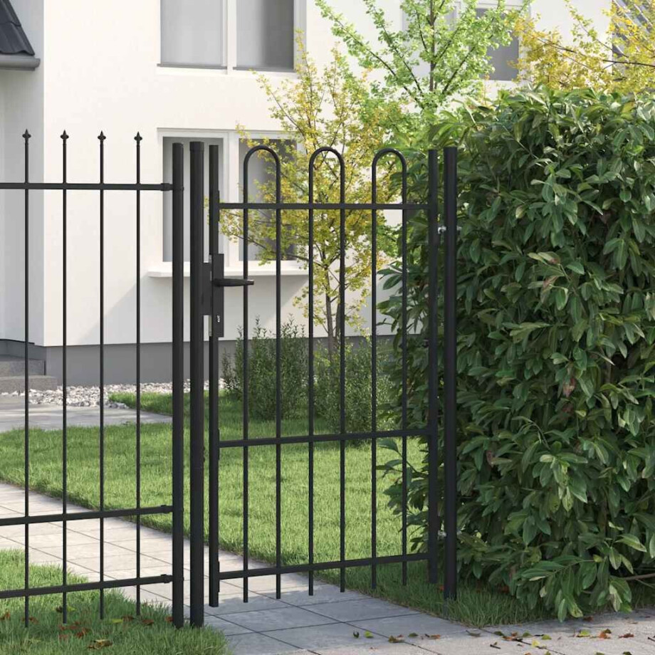 vidaXL Hekpoort BOXTEL enkele deur met gebogen bovenzijde staal 1x1,5 m zwart afbeelding 1
