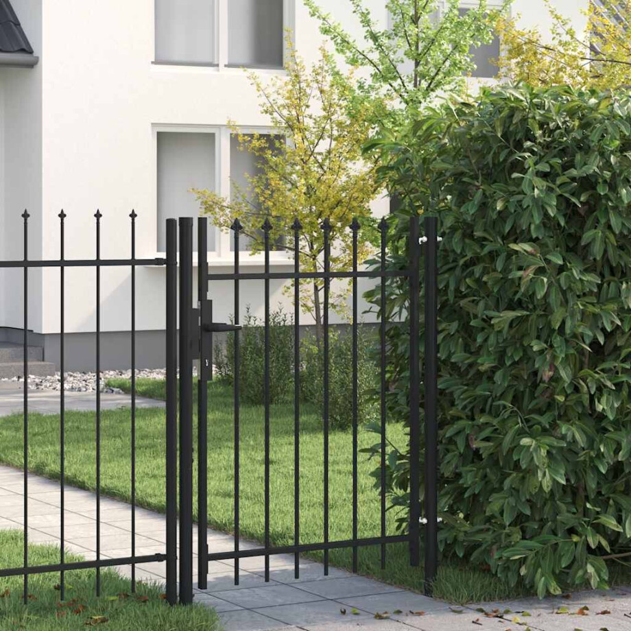 vidaXL Hekpoort BOXTEL enkele deur met puntige bovenkant staal 1x1,2 m zwart vidaXL Hekpoort BOXTEL enkele deur met puntige bovenkant staal 1x1,2 m zwart afbeelding 1