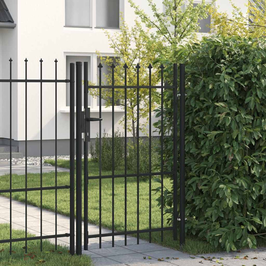 vidaXL Hekpoort BOXTEL enkele deur met puntige bovenkant staal 1x1,5 m zwart vidaXL Hekpoort BOXTEL enkele deur met puntige bovenkant staal 1x1,5 m zwart afbeelding 1