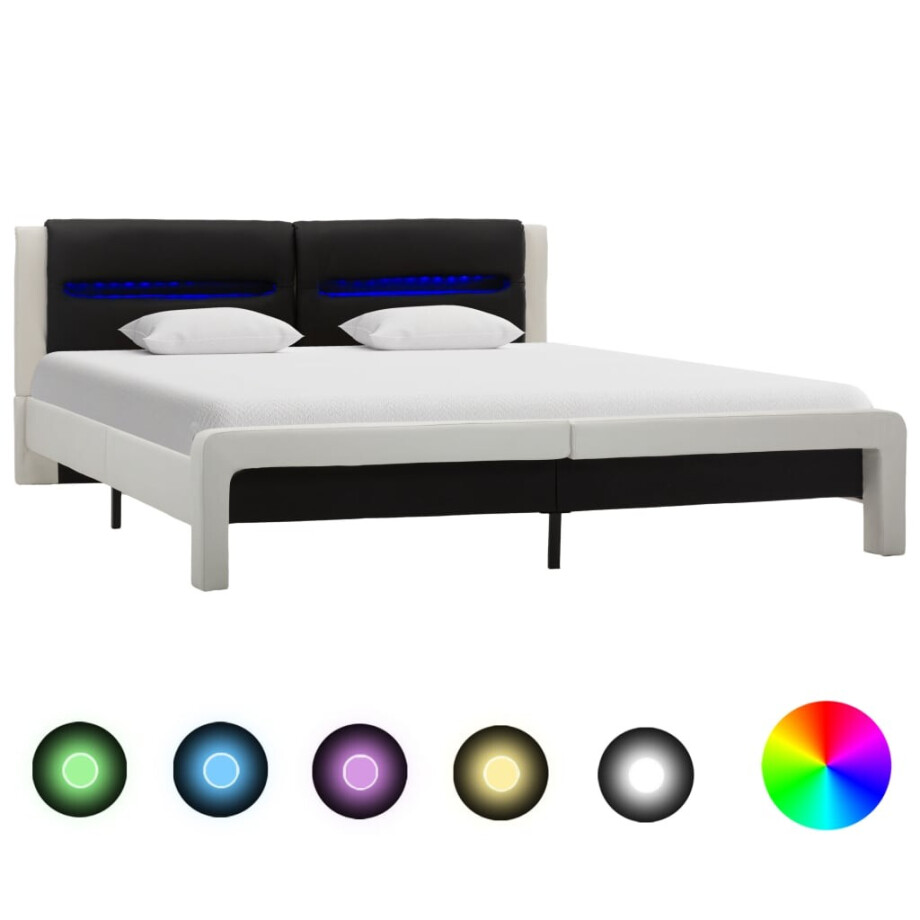 vidaXL Bedframe met LED kunstleer wit en zwart 180x200 cm afbeelding 1