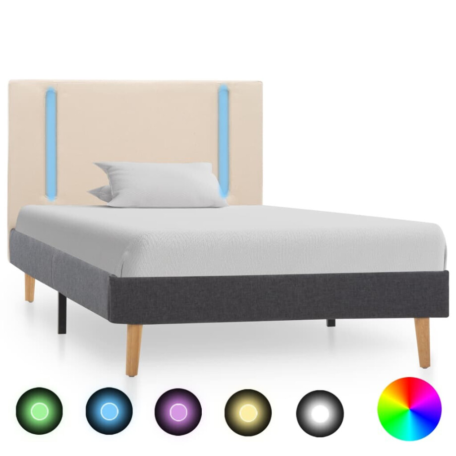 vidaXL Bedframe met LED stof crèmekleurig en donkergrijs 100x200 cm vidaXL Bedframe met LED stof crèmekleurig en donkergrijs 100x200 cm afbeelding 1