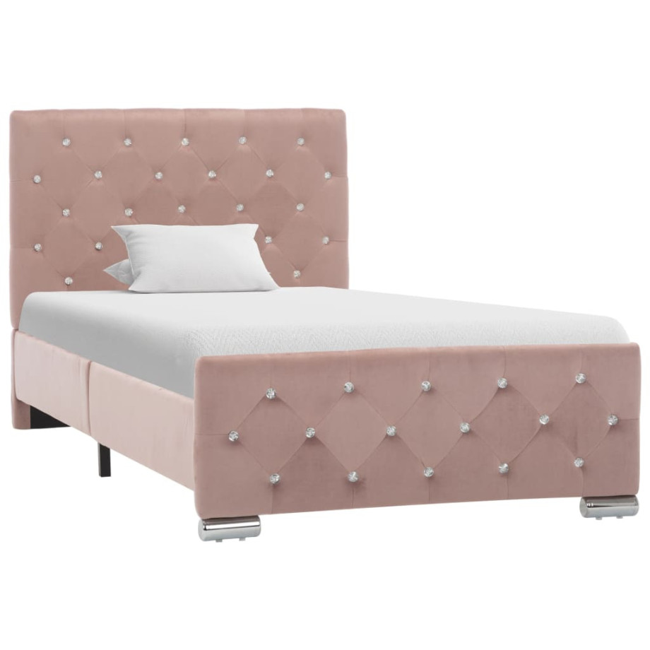 vidaXL Bedframe fluweel roze 90x200 cm afbeelding 1