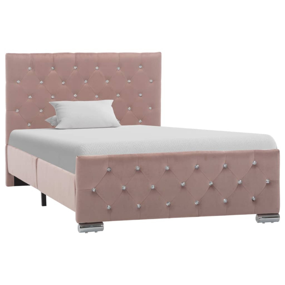 vidaXL Bedframe fluweel roze 100x200 cm afbeelding 1