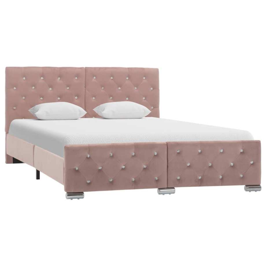 vidaXL Bedframe fluweel roze 140x200 cm afbeelding 1