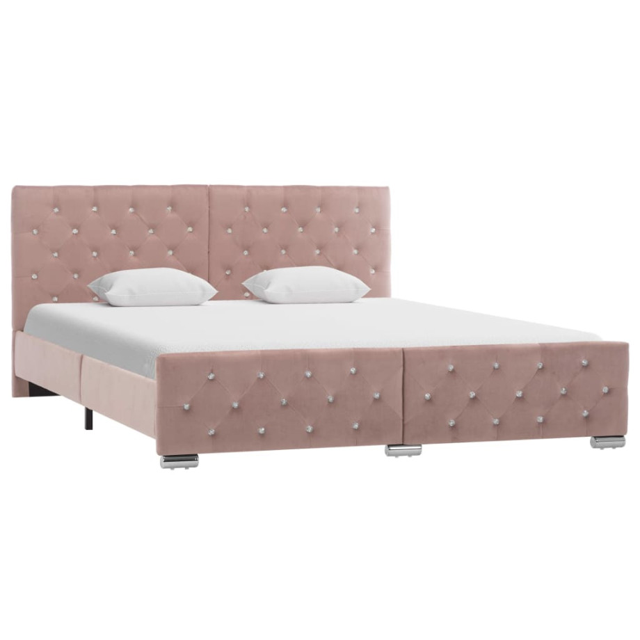 vidaXL Bedframe fluweel roze 160x200 cm afbeelding 1