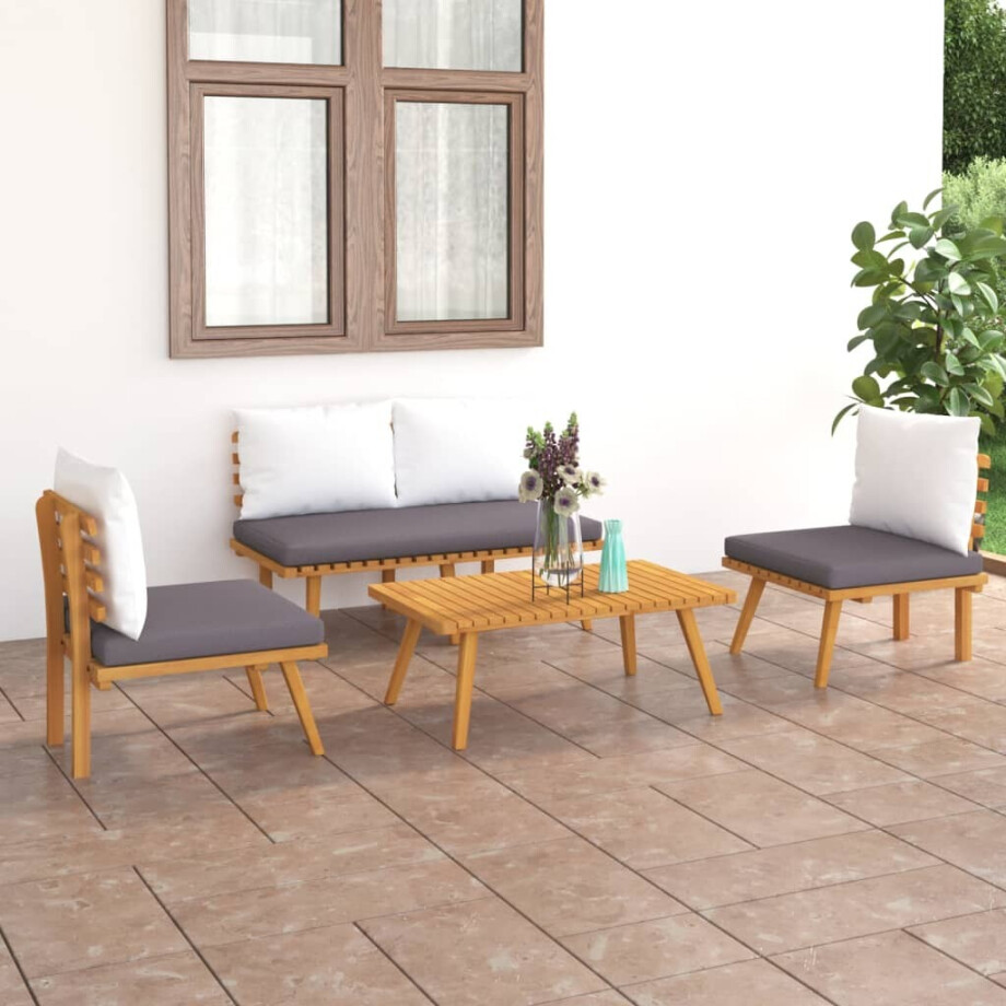 vidaXL 4-delige Loungeset met kussens massief acaciahout afbeelding 1