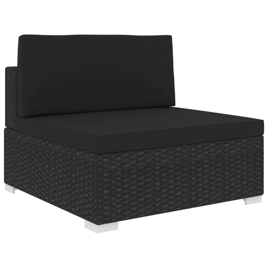 vidaXL Tuinstoel met kussens middensectie poly rattan zwart afbeelding 1
