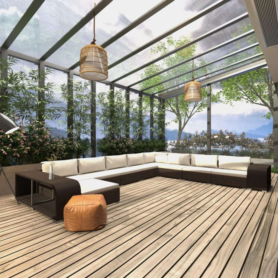 vidaXL 11-delige Loungeset met kussens poly rattan bruin afbeelding 1