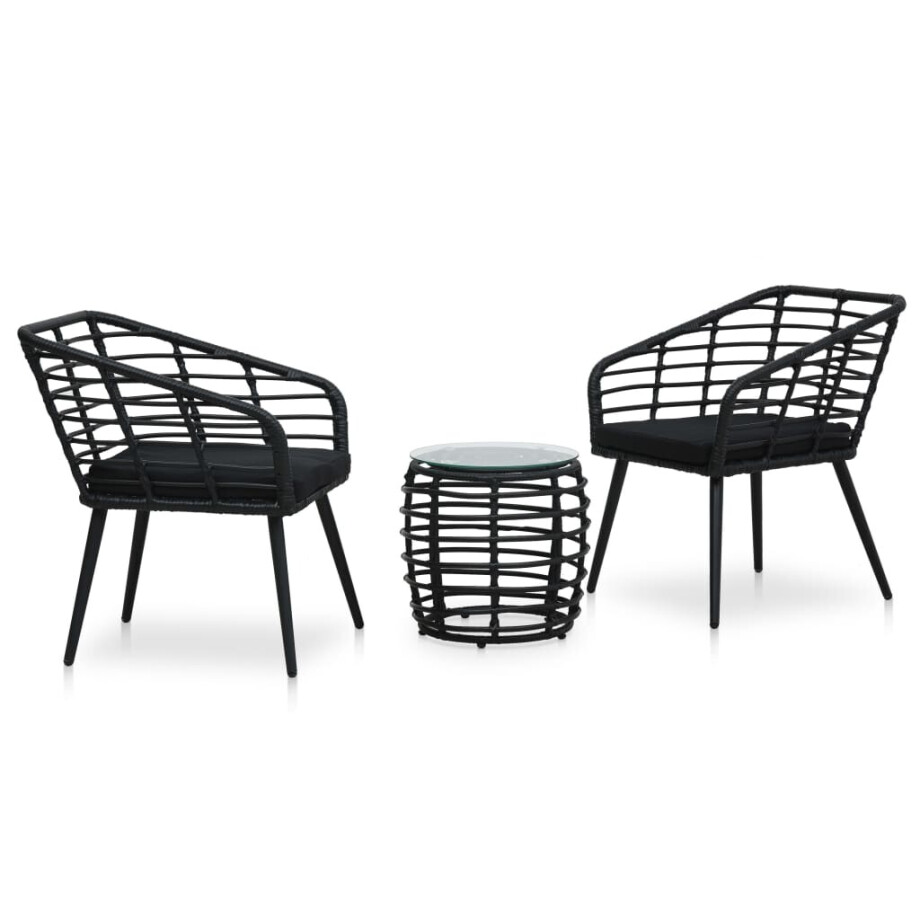 vidaXL 3-delige Bistroset poly rattan zwart vidaXL 3-delige Bistroset poly rattan zwart afbeelding 1