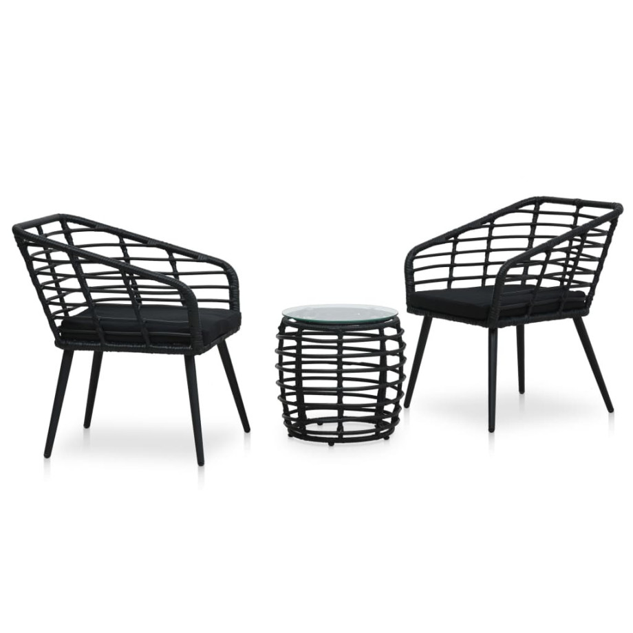 vidaXL 3-delige Bistroset poly rattan zwart afbeelding 1