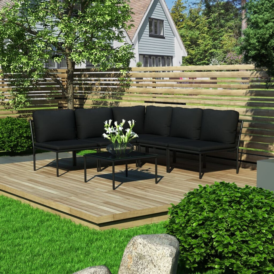 vidaXL 6-delige Loungeset met kussens PVC zwart vidaXL 6-delige Loungeset met kussens PVC zwart afbeelding 1