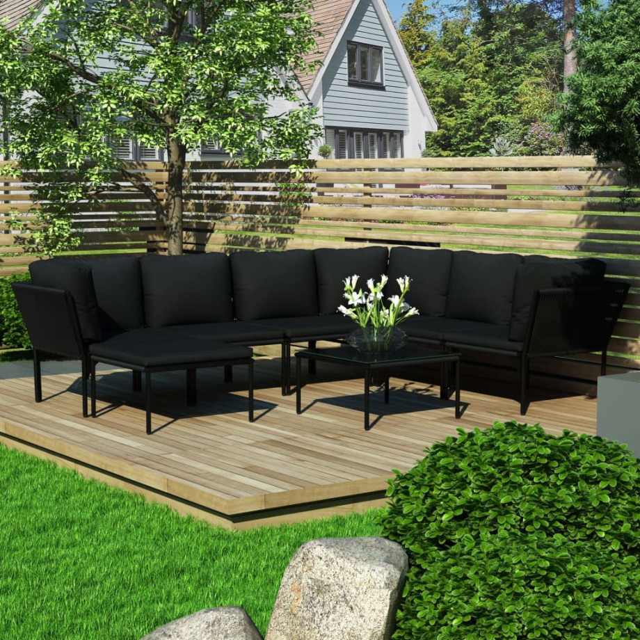 vidaXL 8-delige Loungeset met kussens PVC zwart afbeelding 1