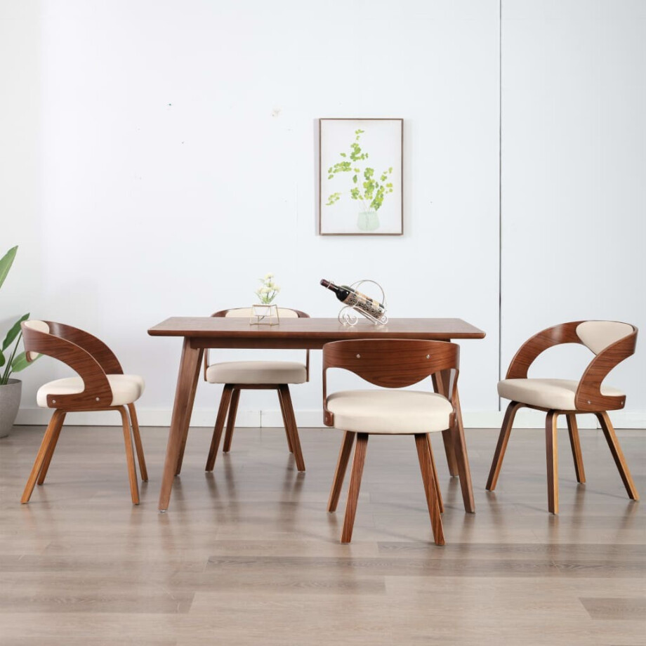 vidaXL Eetkamerstoelen 4 st gebogen hout en kunstleer crèmekleurig afbeelding 1