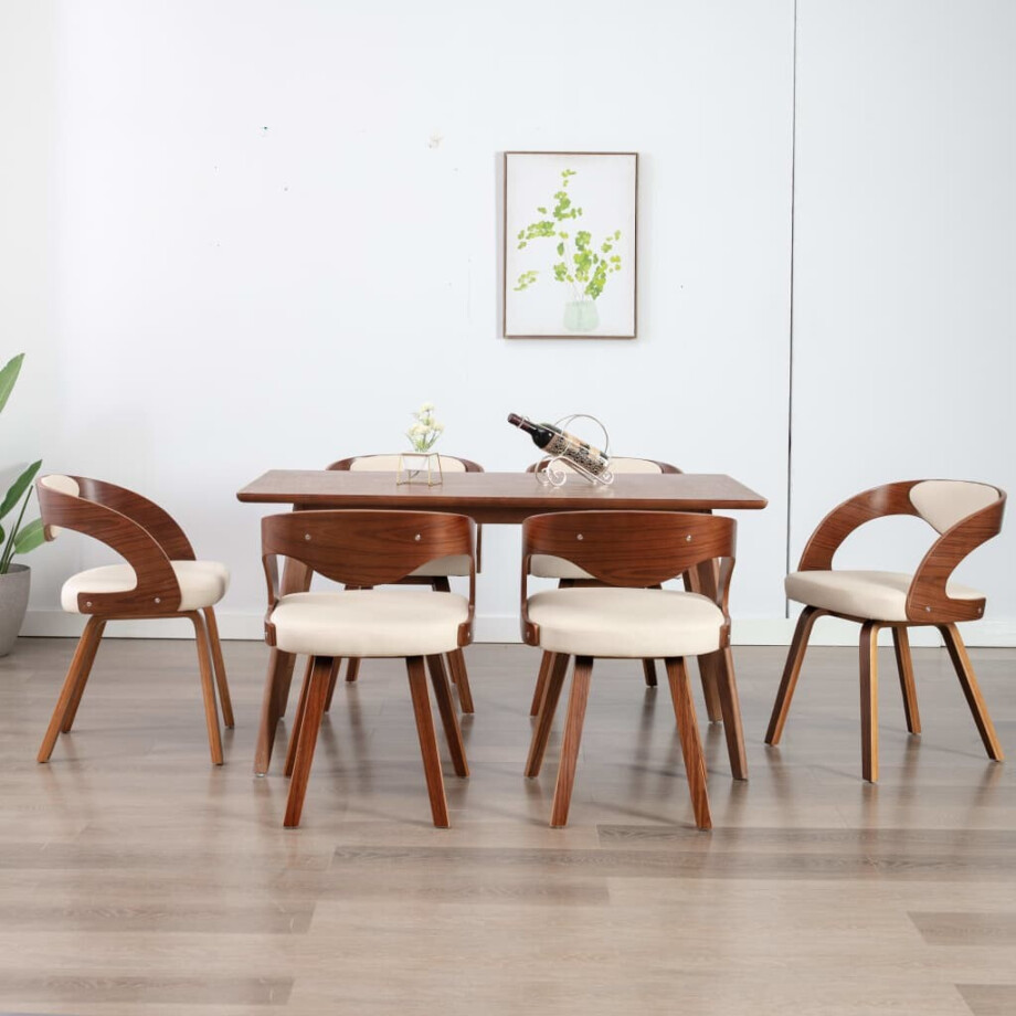vidaXL Eetkamerstoelen 6 st gebogen hout en kunstleer crème afbeelding 1