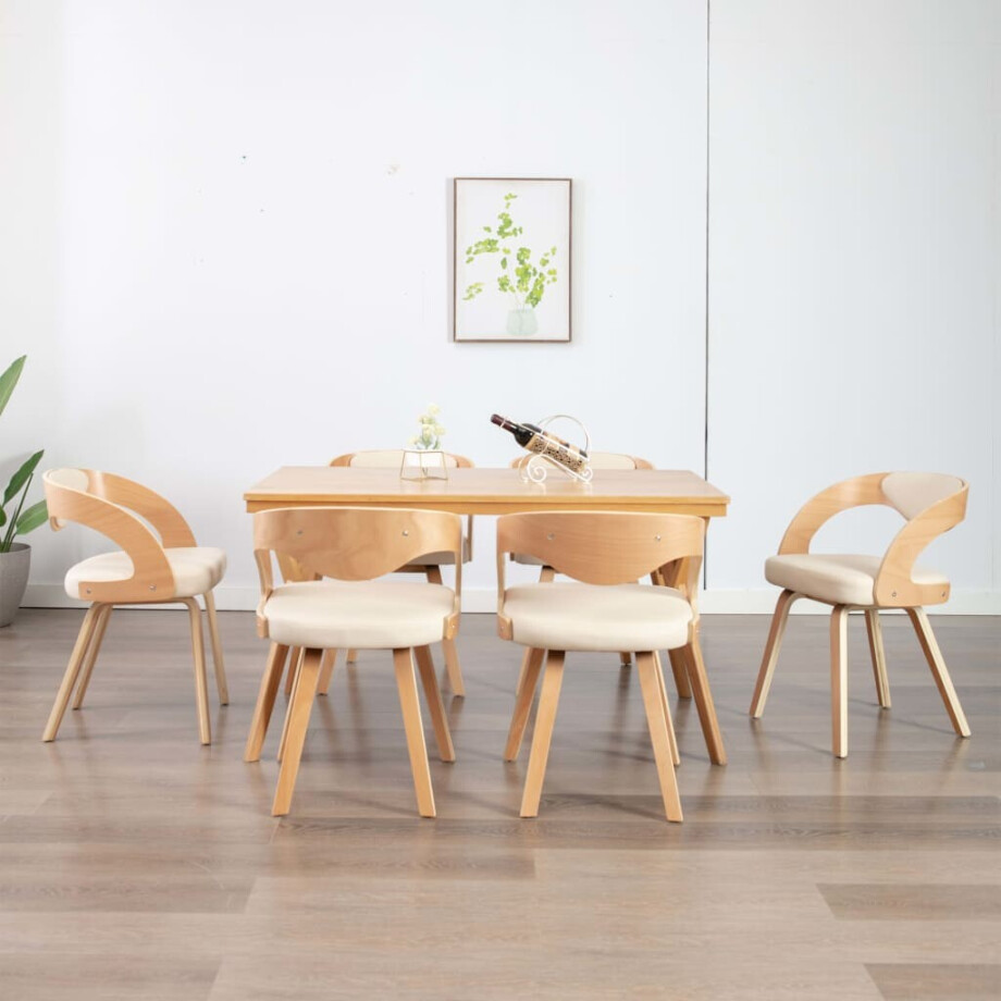 vidaXL Eetkamerstoelen 6 st gebogen hout en kunstleer crème afbeelding 1