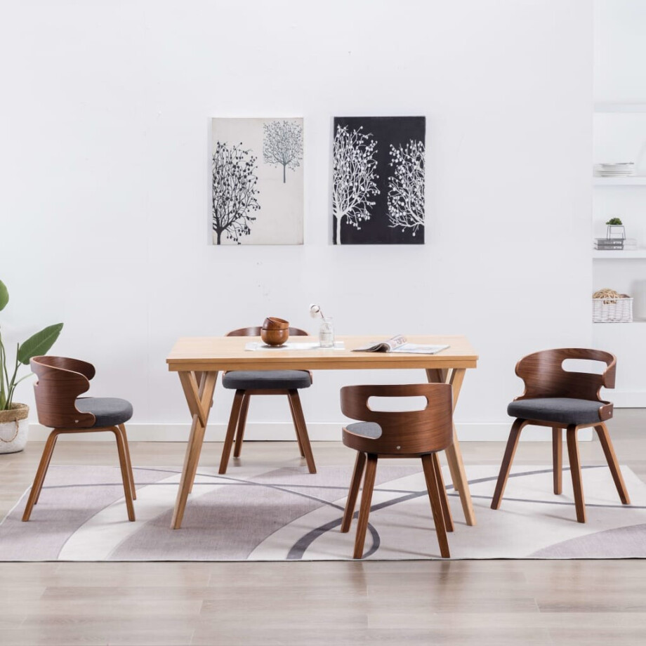 vidaXL Eetkamerstoelen 4 st gebogen hout en stof donkergrijs afbeelding 1