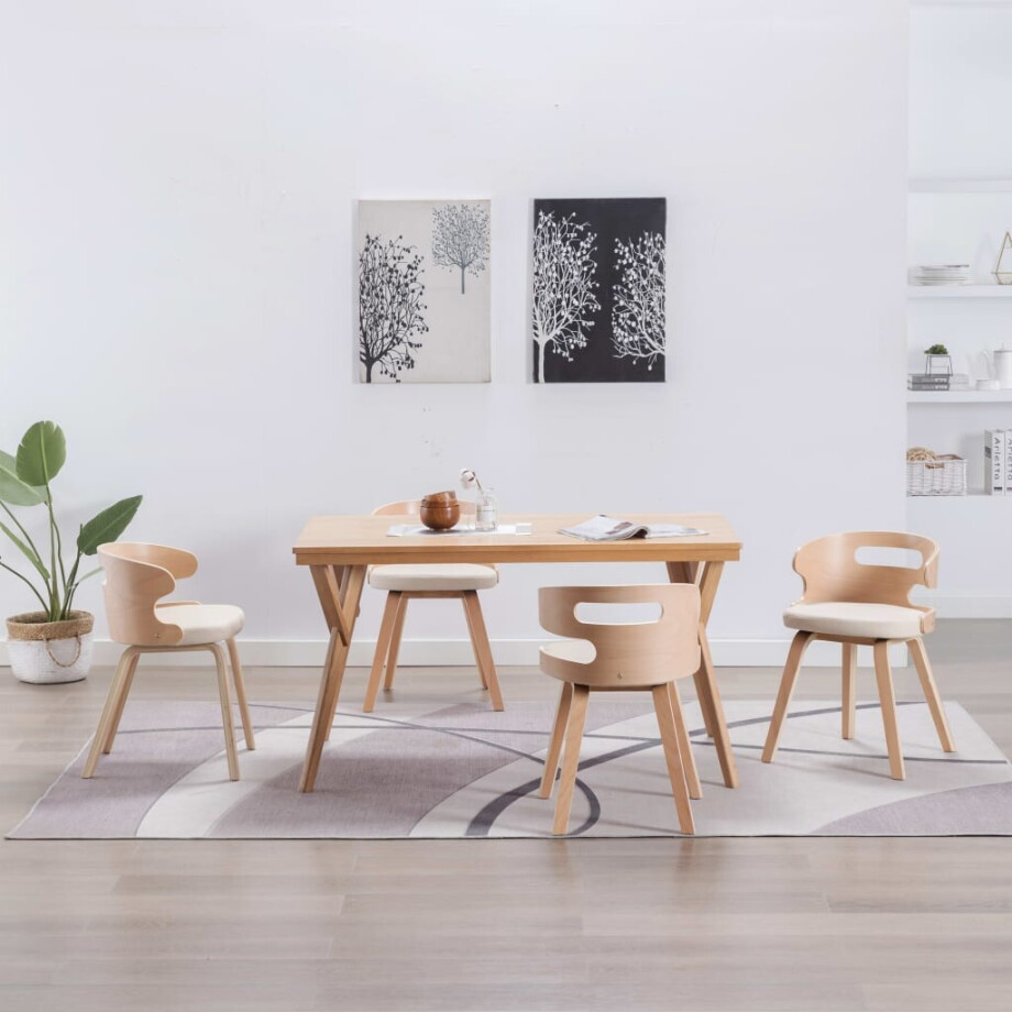 vidaXL Eetkamerstoelen 4 st gebogen hout en kunstleer crèmekleurig afbeelding 1