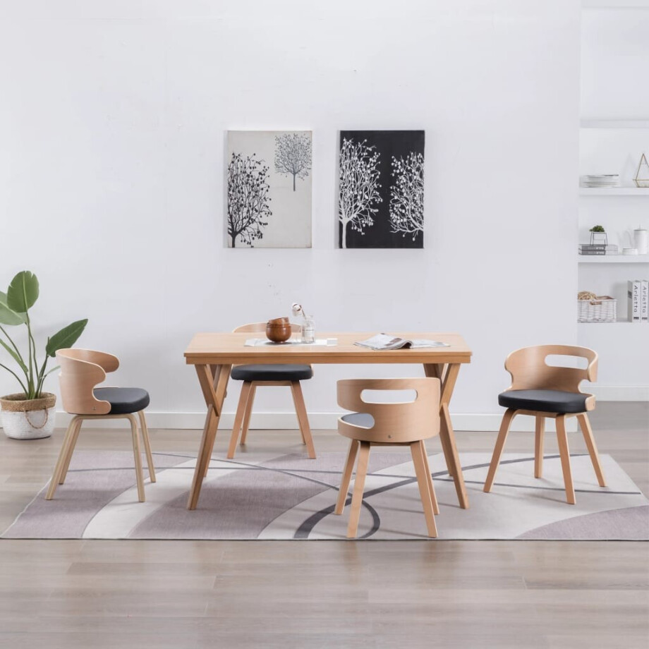 vidaXL Eetkamerstoelen 4 st gebogen hout en kunstleer zwart afbeelding 1