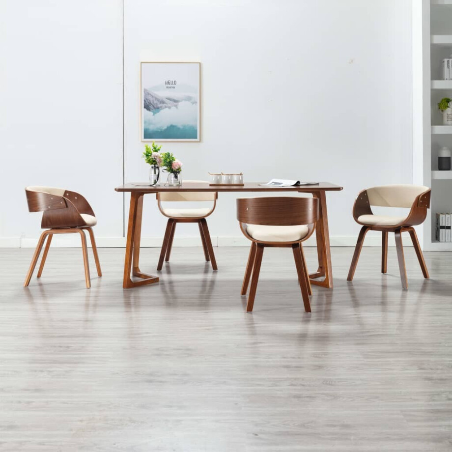 vidaXL Eetkamerstoelen 4 st gebogen hout en kunstleer crèmekleurig afbeelding 1