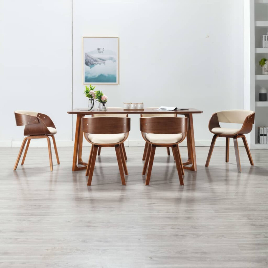 vidaXL Eetkamerstoelen 6 st gebogen hout en kunstleer crème vidaXL Eetkamerstoelen 6 st gebogen hout en kunstleer crème afbeelding 1